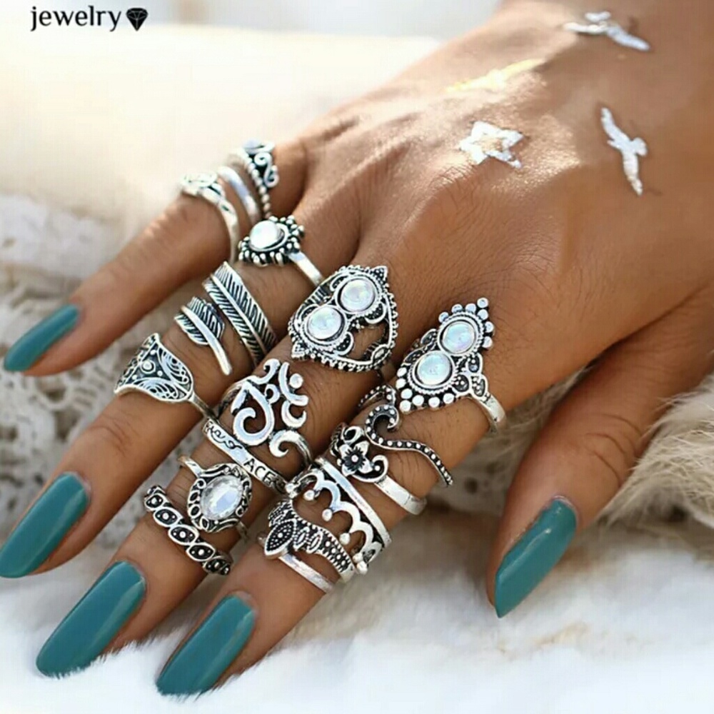 Stylish boho rings set (16 pcs)good offers are 🆗